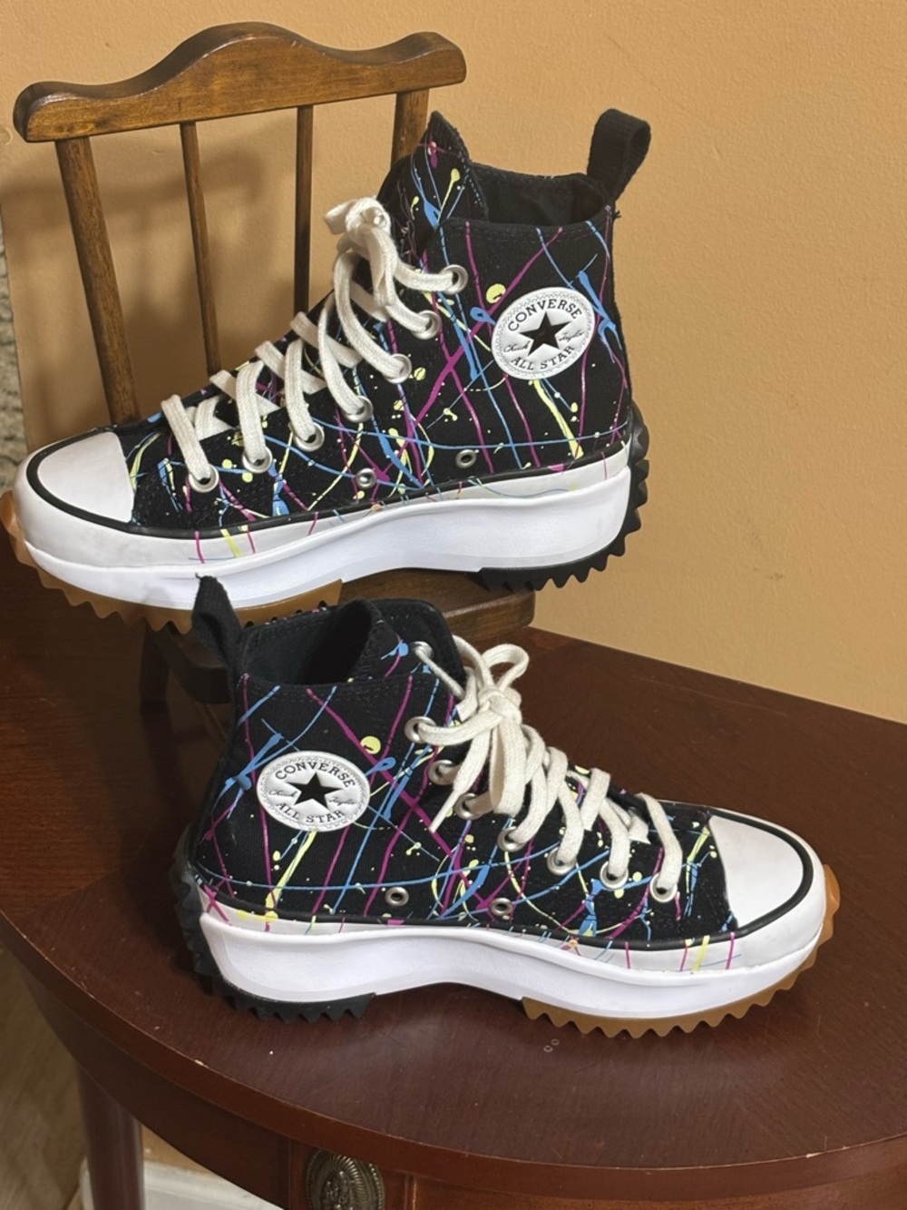 Converse Kids Black High Top Sneakers with Multicolor Paint-Splatter